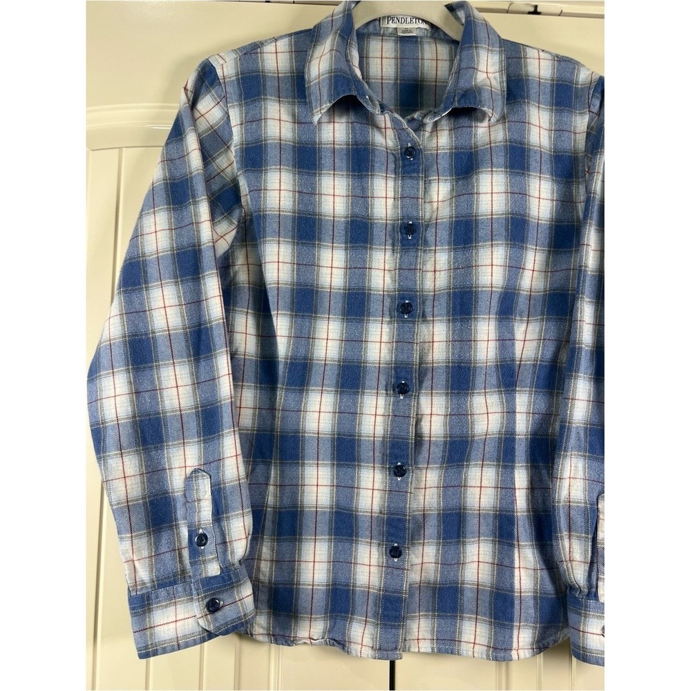 Pendleton Women's 100% Cotton Plaid Flannel Button Up Shirt Blue White Size M - Picture 8 of 12